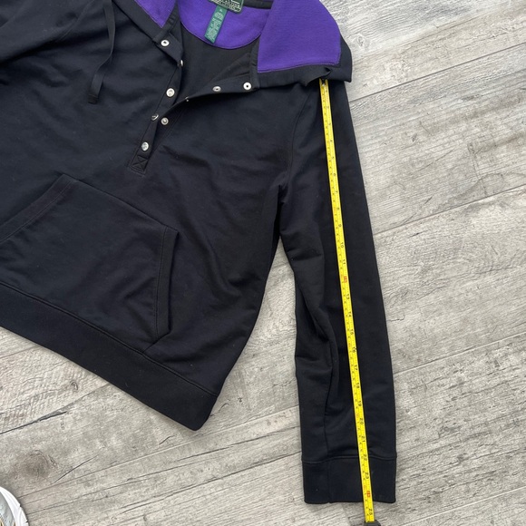 LRL Ralph Lauren Black Pullover Hoodie with Purple Hood Lining - Picture 7 of 7